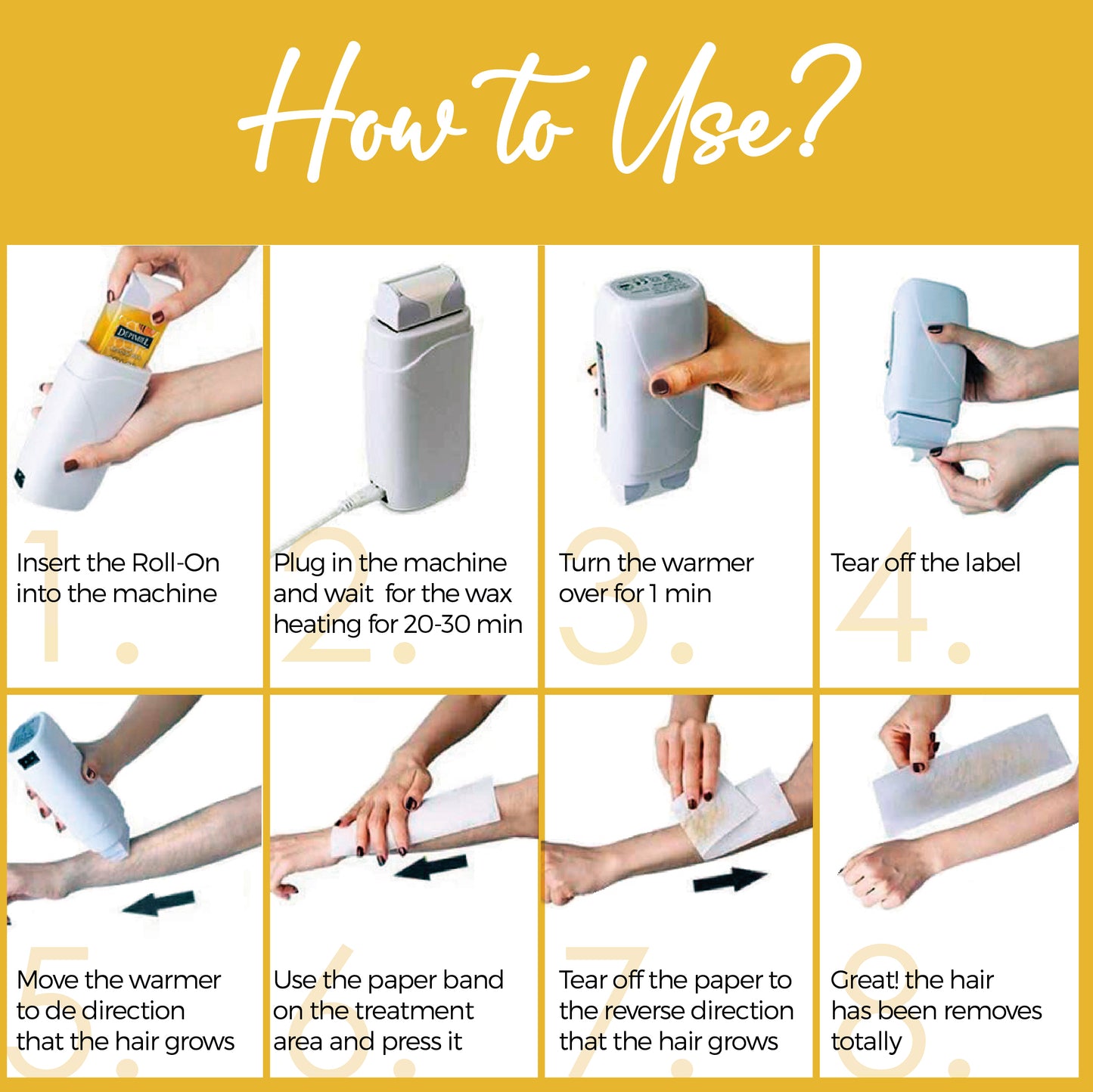 Hair Removal Wax Roll-On Refill - Original Formula Wax Roller - for All Areas - Paraffin-free Soft Wax, with Honey - For Coarse Hair - 4 Pack